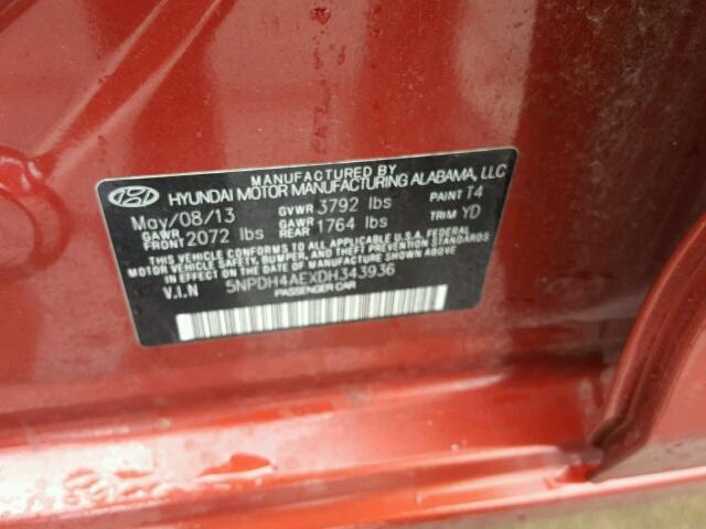 5NPDH4AEXDH343936 - 2013 HYUNDAI ELANTRA GL MAROON photo 10