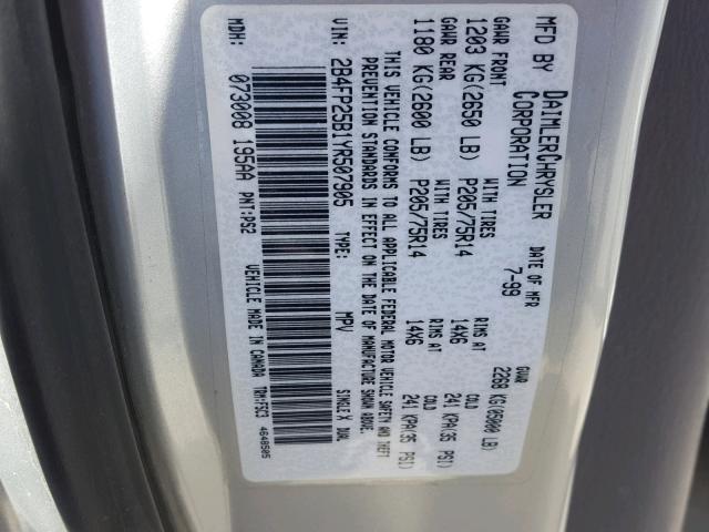 2B4FP25B1YR507905 - 2000 DODGE CARAVAN SILVER photo 10