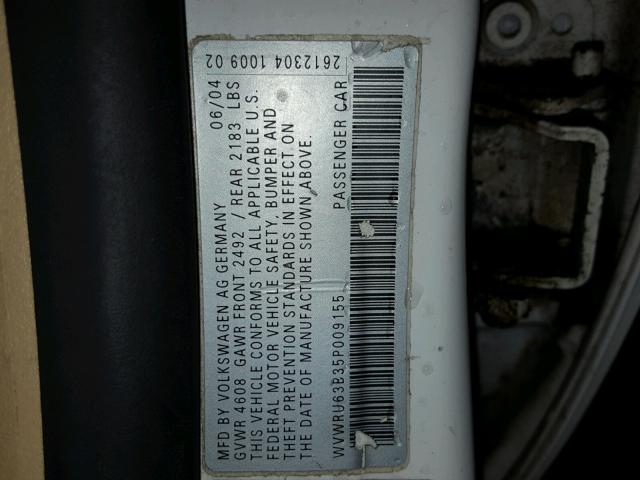WVWRU63B35P009155 - 2005 VOLKSWAGEN PASSAT GLX 白色 照片 10