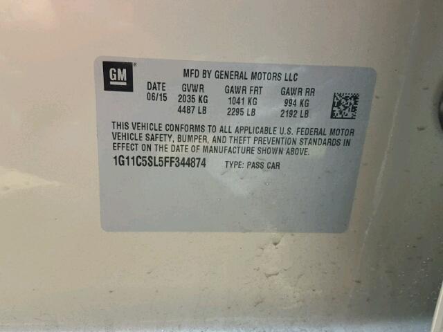 1G11C5SL5FF344874 - 2015 CHEVROLET MALIBU 1LT 银色 照片 10