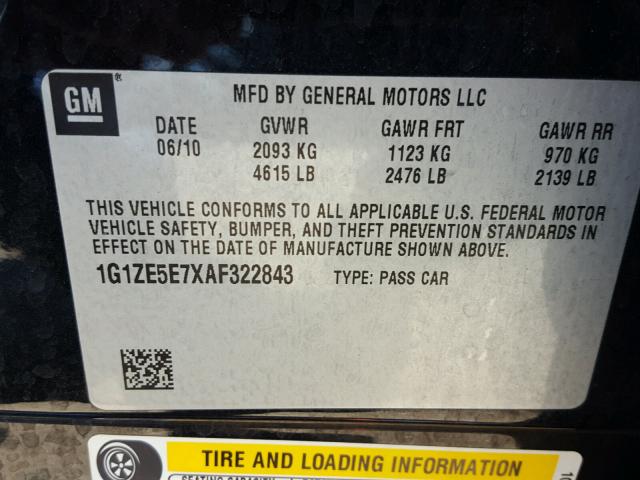 1G1ZE5E7XAF322843 - 2010 CHEVROLET MALIBU LTZ 黑色 照片 10