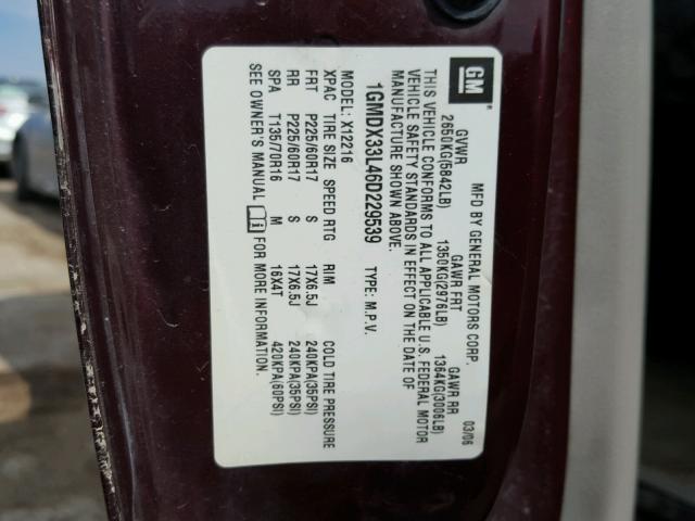 1GMDX33L46D229539 - 2006 PONTIAC MONTANA SV BURGUNDY photo 10