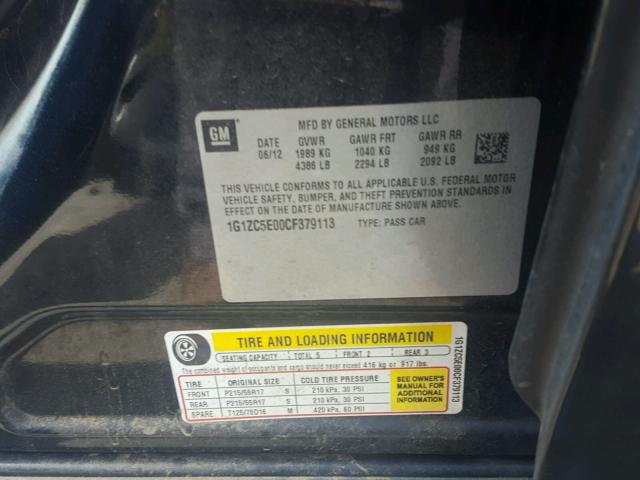 1G1ZC5E00CF379113 - 2012 CHEVROLET MALIBU 1LT 黑色 照片 10