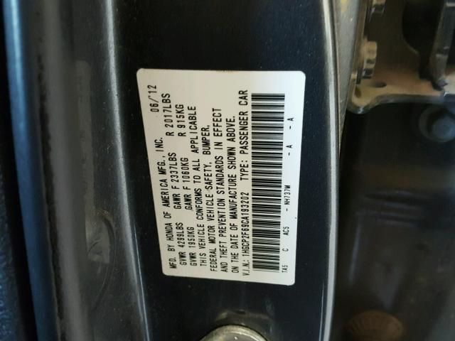 1HGCP2F69CA193202 - 2012 HONDA ACCORD SE GRAY photo 10