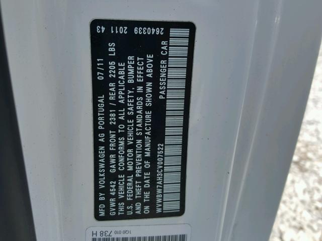 WVWBW7AH3CV007522 - 2012 VOLKSWAGEN EOS KOMFOR 白色 照片 10