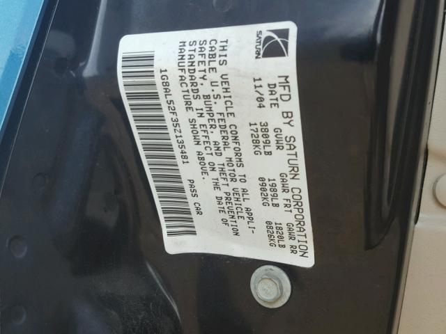 1G8AL52F35Z135481 - 2005 SATURN ION LEVEL ლურჯი ფოტო 10