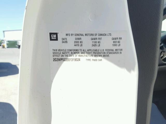 2G2WP522551319024 - 2005 PONTIAC GRAND PRIX თეთრი ფოტო 10