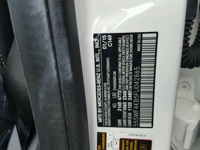 55SWF4KB5FU042865 - 2015 MERCEDES-BENZ C 300 4MAT WHITE photo 10