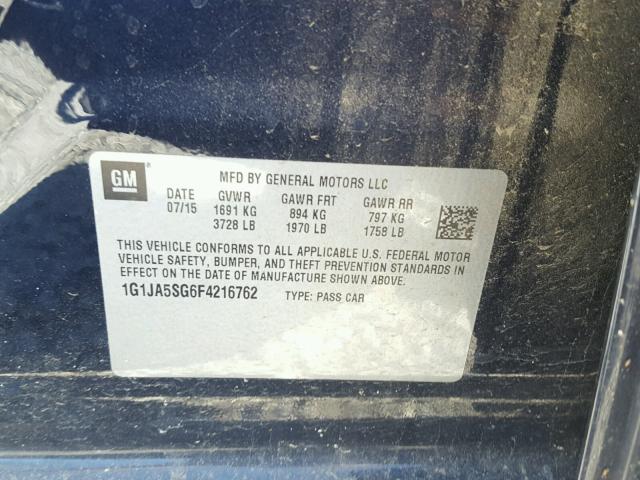 1G1JA5SG6F4216762 - 2015 CHEVROLET SONIC LS 蓝色 照片 10