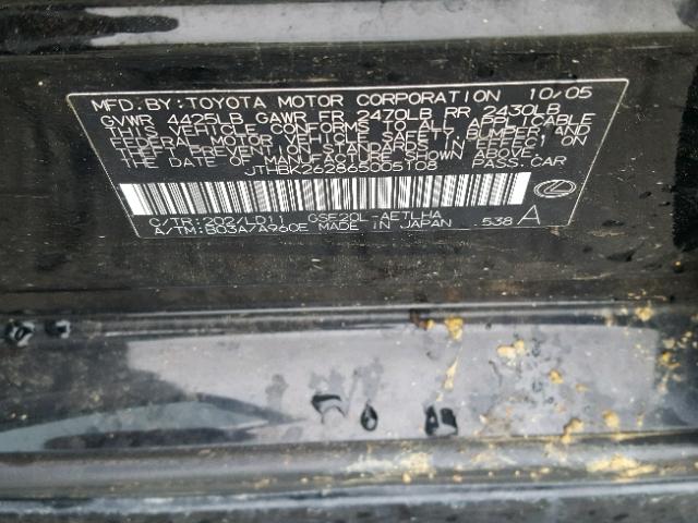 JTHBK262865005108 - 2006 LEXUS IS 250 BLACK photo 10