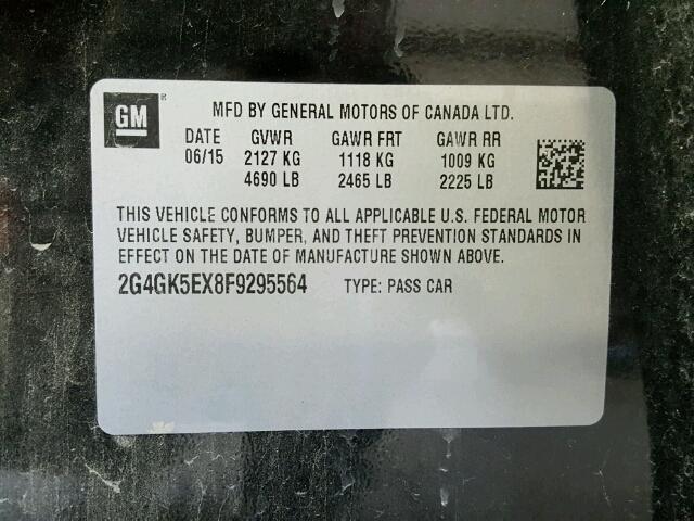 2G4GK5EX8F9295564 - 2015 BUICK REGAL BLACK photo 10
