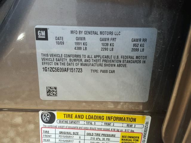 1G1ZC5E09AF151723 - 2010 CHEVROLET MALIBU 1LT GRAY photo 10