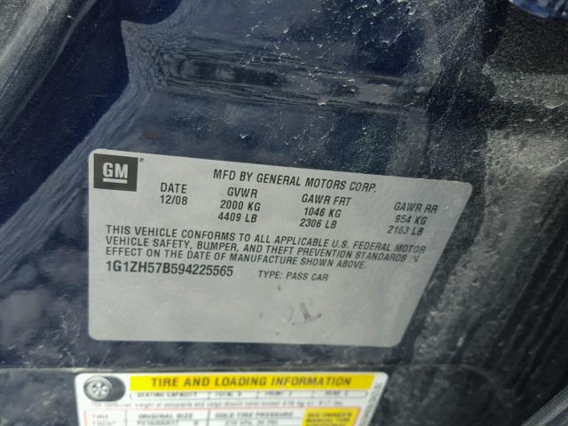 1G1ZH57B594225565 - 2009 CHEVROLET MALIBU 1LT 蓝色 照片 10