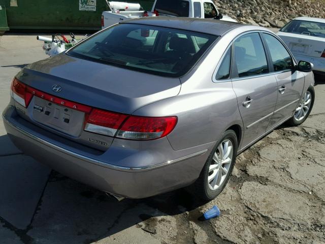 KMHFC46F76A050753 - 2006 HYUNDAI AZERA SE GRAY photo 4