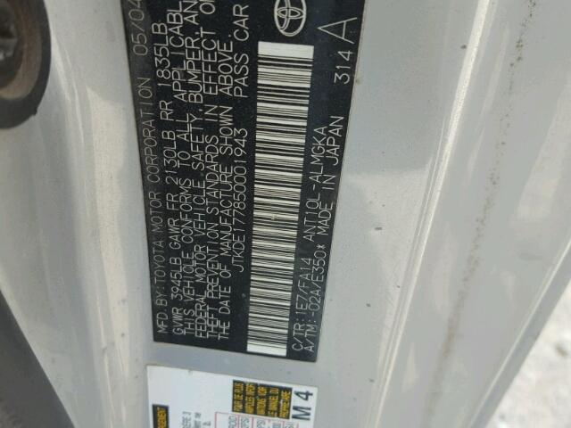 JTKDE177850001943 - 2005 TOYOTA SCION TC 灰色 照片 10