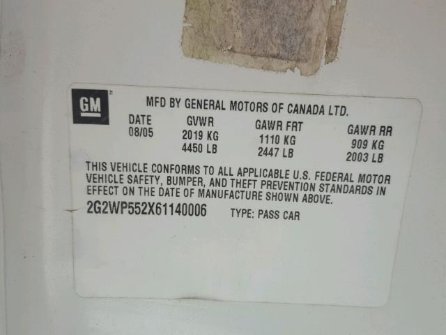 2G2WP552X61140006 - 2006 PONTIAC GRAND PRIX WHITE photo 10