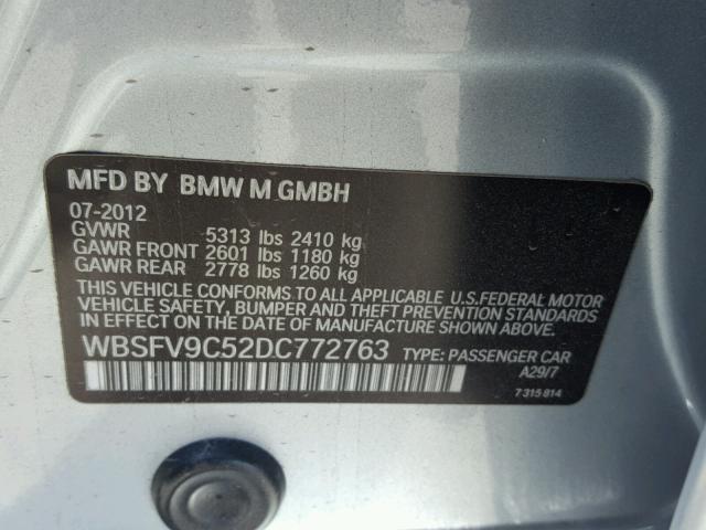 WBSFV9C52DC772763 - 2013 BMW M5 SILVER photo 10