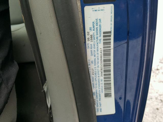 3VWCB21C02M461417 - 2002 VOLKSWAGEN NEW BEETLE 蓝色 照片 10