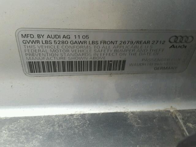 WAUDH74F96N101452 - 2006 AUDI A6 3.2 QUA SILVER photo 10