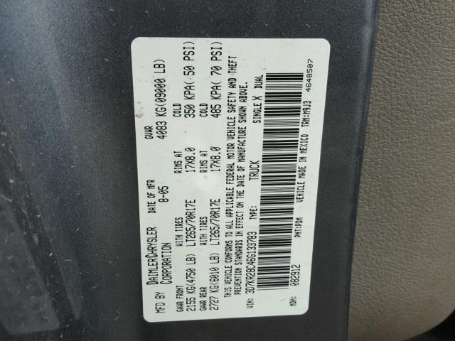 3D7KR28C46G133783 - 2006 DODGE RAM 2500 S GRAY photo 10