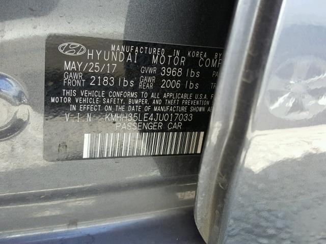 KMHH35LE4JU017033 - 2018 HYUNDAI ELANTRA GT GRAY photo 10