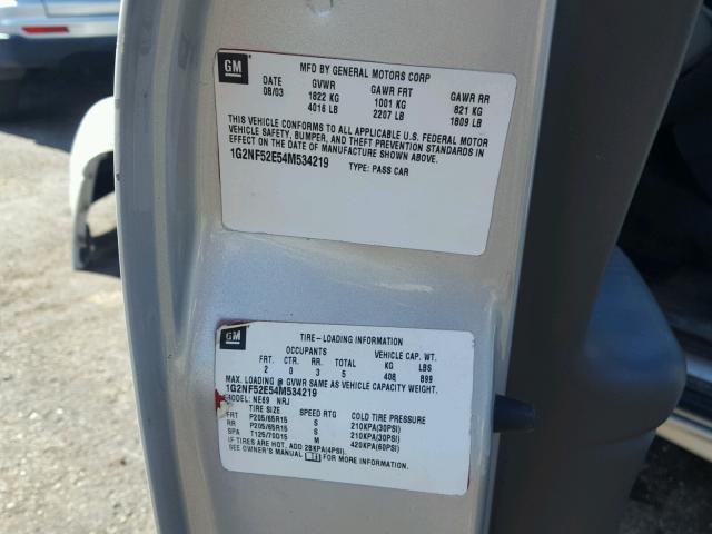 1G2NF52E54M568340 - 2004 PONTIAC GRAND AM S 银色 照片 10