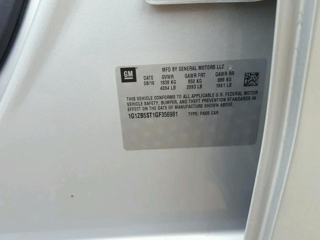 1G1ZB5ST1GF356981 - 2016 CHEVROLET MALIBU LS 银色 照片 10