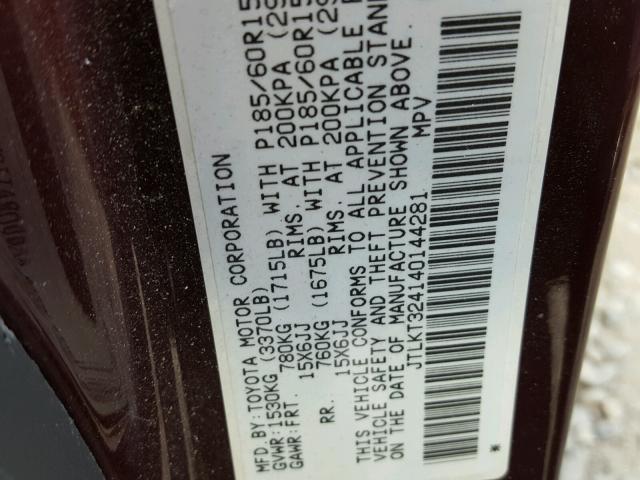 JTLKT324140144281 - 2004 TOYOTA SCION XB PURPLE photo 10