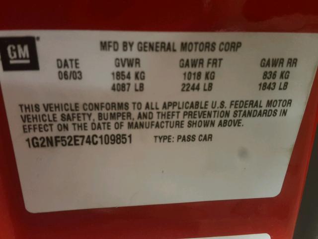 1G2NF52E74C109851 - 2004 PONTIAC GRAND AM S Qırmızı foto 10