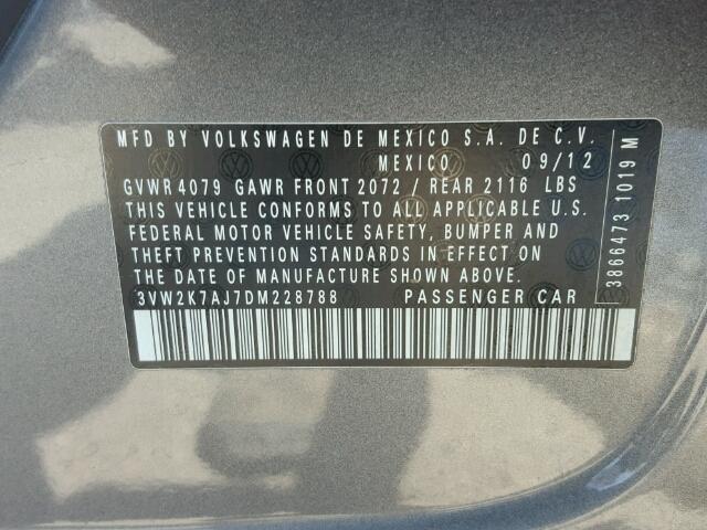 3VW2K7AJ7DM228788 - 2013 VOLKSWAGEN JETTA BASE 灰色 照片 10