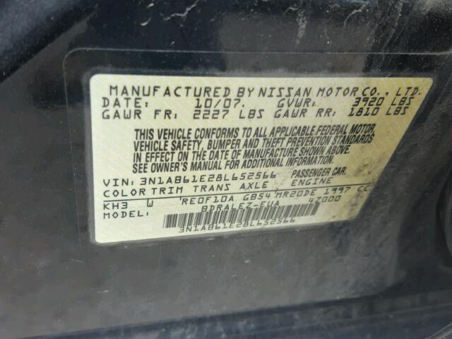 3N1AB61E28L652566 - 2008 NISSAN SENTRA 2.0 BLACK photo 10