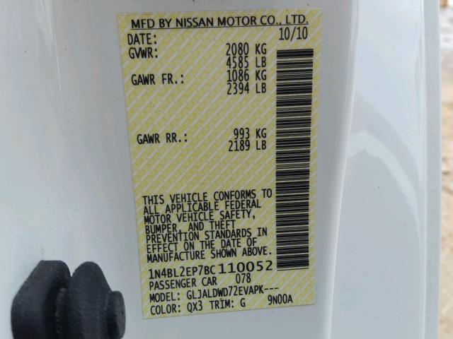 1N4BL2EP7BC110052 - 2011 NISSAN ALTIMA SR WHITE photo 10