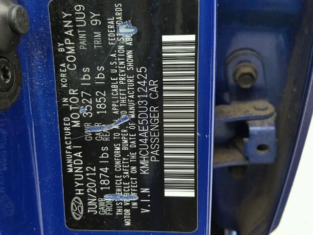 KMHCU4AE5DU312425 - 2013 HYUNDAI ACCENT GLS BLUE photo 10