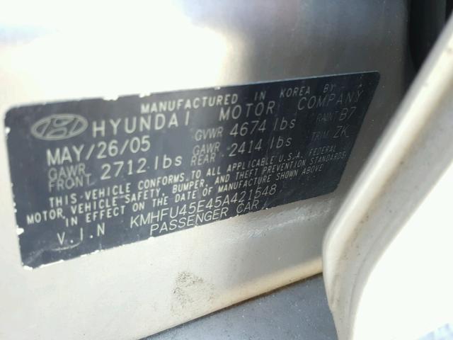 KMHFU45E45A421548 - 2005 HYUNDAI XG 350 GRAY photo 10