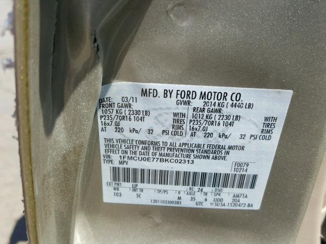 1FMCU0E77BKC02313 - 2011 FORD ESCAPE LIM GOLD photo 10