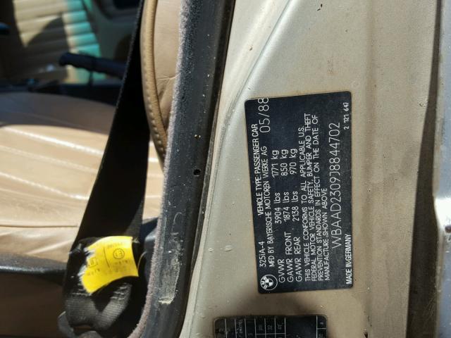 WBAAD2309J8844702 - 1988 BMW 325 I AUTO SILVER photo 10