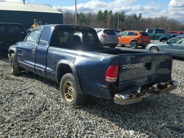 1B7GL22X8YS694061 - 2000 DODGE DAKOTA BLUE photo 3