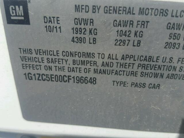 1G1ZC5E00CF196648 - 2012 CHEVROLET MALIBU 1LT WHITE photo 10