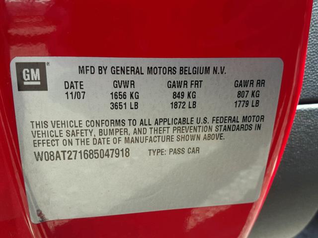 W08AT271685047918 - 2008 SATURN ASTRA XR RED photo 10