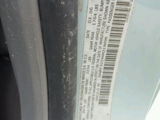 3VWRF31Y46M319898 - 2006 VOLKSWAGEN NEW BEETLE 蓝色 照片 10