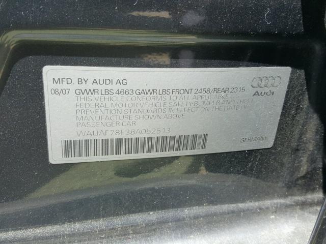 WAUAF78E38A052513 - 2008 AUDI A4 2.0T GRAY photo 10