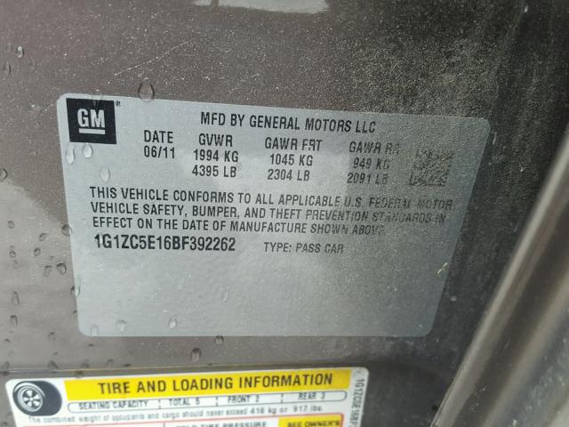 1G1ZC5E16BF392262 - 2011 CHEVROLET MALIBU 1LT 棕色 照片 10