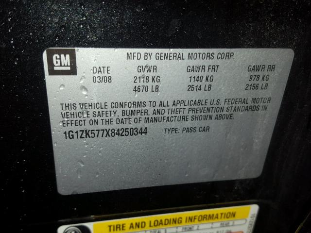 1G1ZK577X84250344 - 2008 CHEVROLET MALIBU LTZ BLACK photo 10