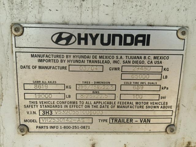 3H3V532C55T006003 - 2005 HYUNDAI TRAILER WHITE photo 10