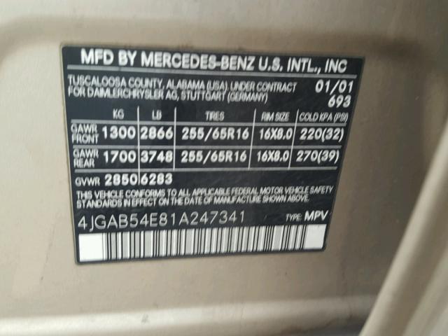 4JGAB54E81A247341 - 2001 MERCEDES-BENZ ML 320 GOLD photo 10