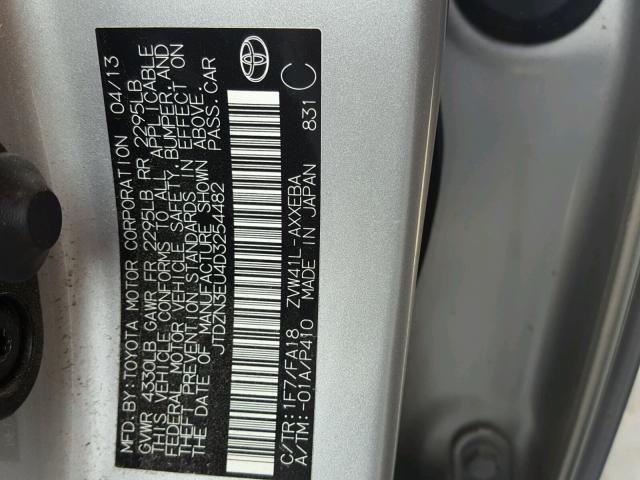 JTDZN3EU4D3254482 - 2013 TOYOTA PRIUS V SILVER photo 10