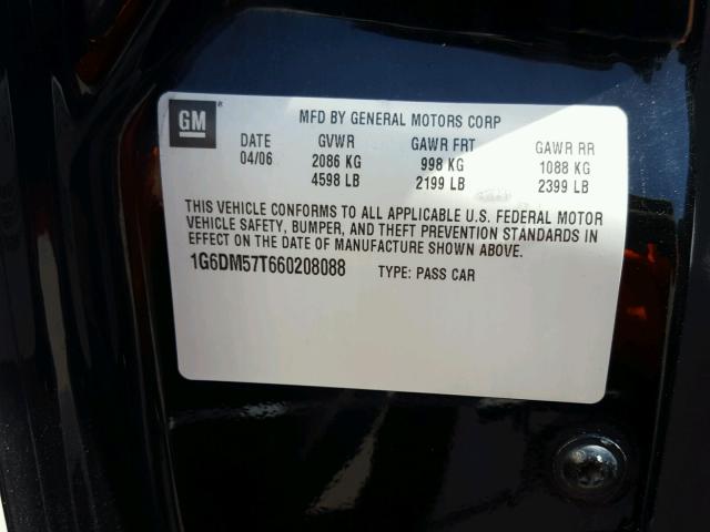 1G6DM57T660208088 - 2006 CADILLAC CTS BLACK photo 10