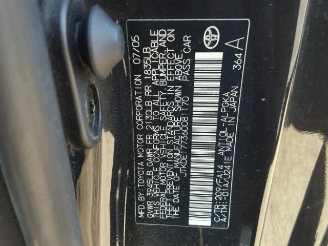 JTKDE177360081170 - 2006 TOYOTA SCION TC 黑色 照片 10