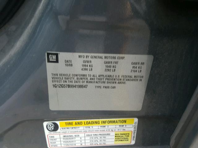 1G1ZG57B994198647 - 2009 CHEVROLET MALIBU LS 灰色 照片 10