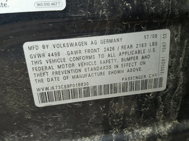 WVWJK73C89P016030 - 2009 VOLKSWAGEN PASSAT TUR BLACK photo 10